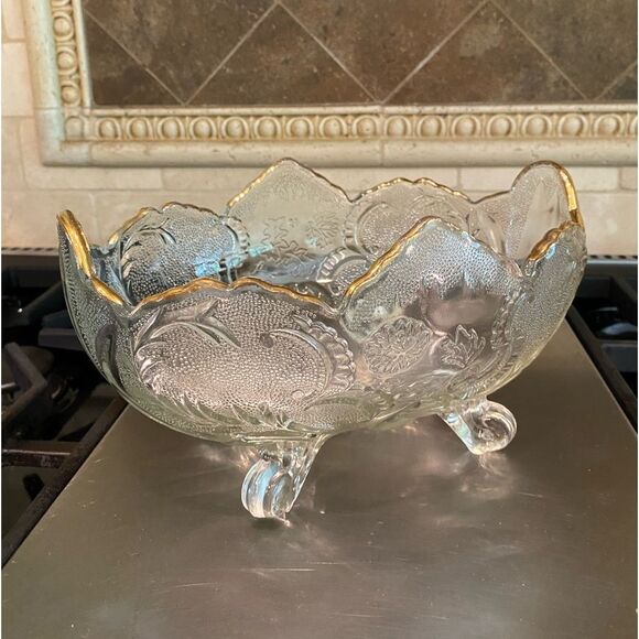 Lombardi Fruit Bowl Scroll Floral Pattern Glassware by Jeanette - Picture 4 of 13